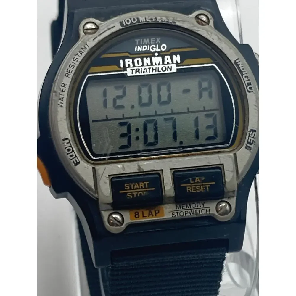Vintage Timex Ironman Triathlon Digital Watch 38mm - New Battery WR Timer Date